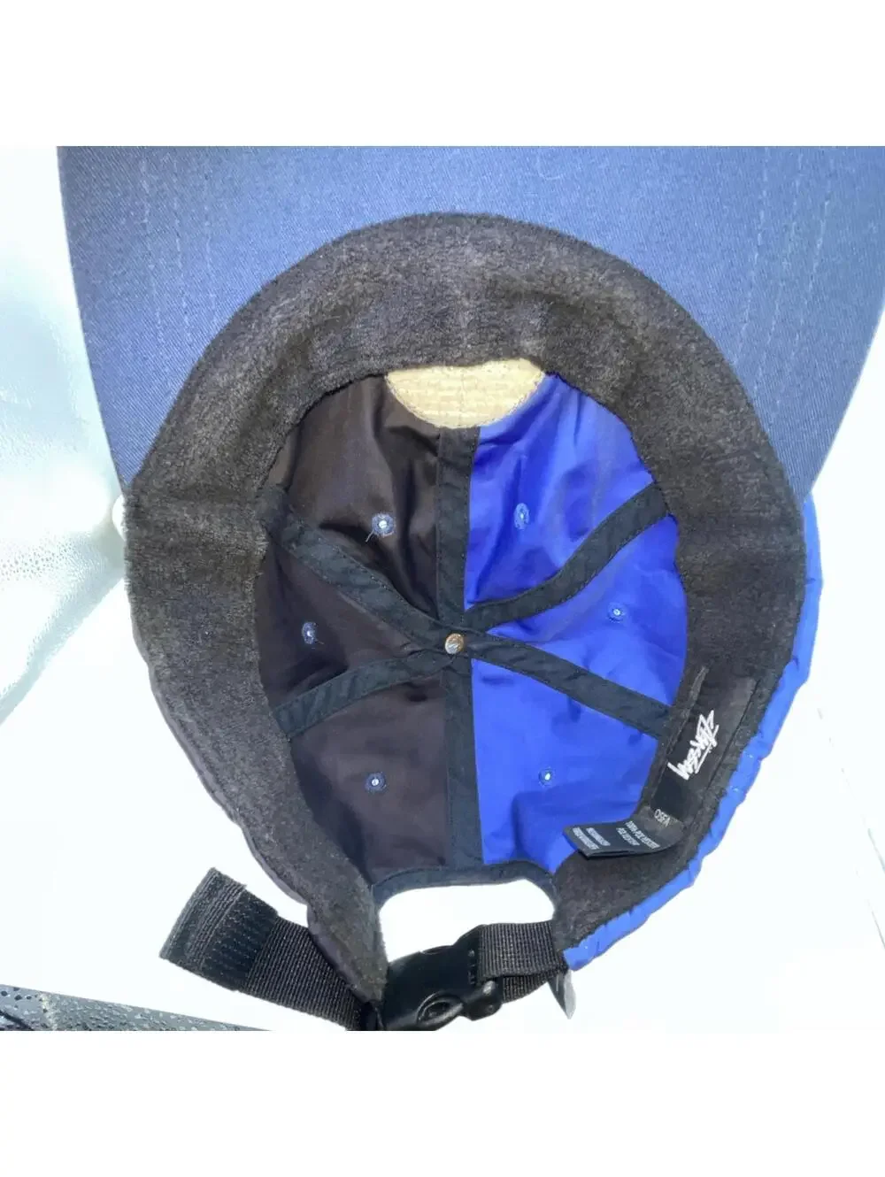 STUSSY Designs Two-Tone Black/Blue Hat Polyester Cap Black Buckle RARE!